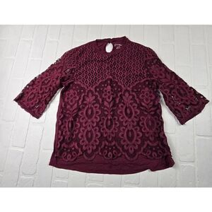 Art Class Burgundy 3/4 sleeve lace top Size 14/16